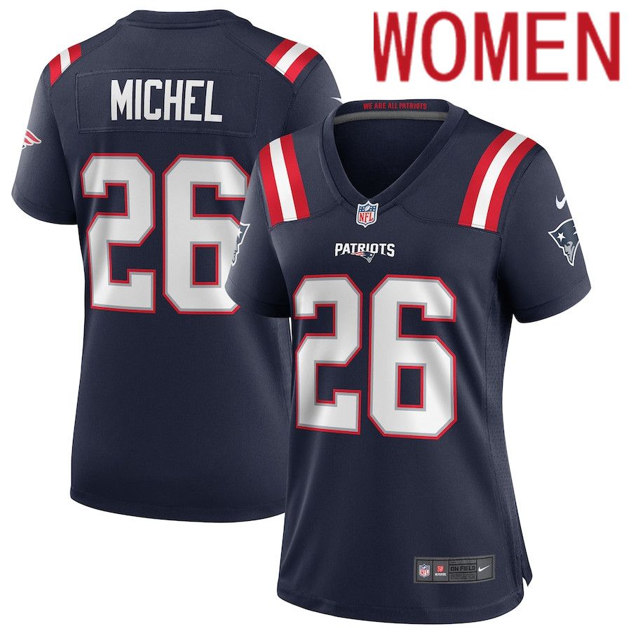 Women New England Patriots 26 Sony Michel Nike Navy Game NFL Jersey